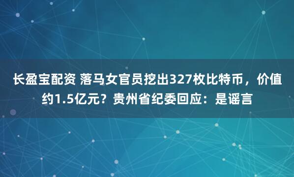 长盈宝配资 落马女官员挖出327枚比特币，价值约1.5亿元？贵州省纪委回应：是谣言